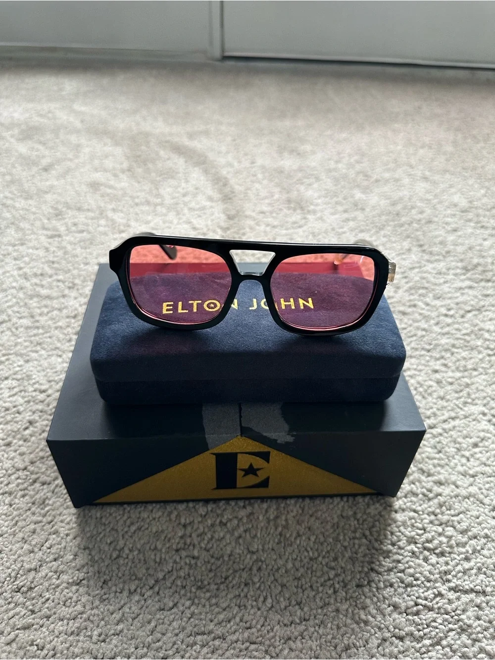 Elton John HEADLINER Unisex Sunglasses Black Clear Crystal/Pink Anti-Glare